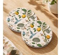 Oqplog 2 Pack Ceramic Drink Coasters for Women - Beige Bird Lemon Cottagecore Absorbent Drinking Coasters with Cork Backing for Coffee Table Desk Home Office, 4 Inch Round Decorative for Housewarming