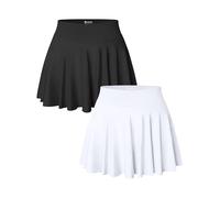 OQQ 2 Piece Sport Skirt for Women Basic Flowy Stretchy Flared Casual Short Skirts Pleated Tennis Skirt with Shorts Black White