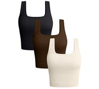 OQQ 3 Pack Women's Crop Tank Scoop Square Neck Tops Slim Vest for Women Ribbed Sleeveless Wide Strap Top Sport Crop Tops for Lady