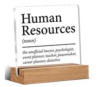 Oqtumes HR Gifts for Men Women - HR Appreciation Gifts - Manager Director Human Resources - Clear Desk Decorative Sign - Acrylic Sign With Wooden Stand for Desk Table Shelf