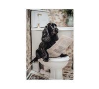 OQUAJK Cocker Spaniel on The Toilet Canvas Poster Bedroom Decor Landscape Office Room Decor Gift 12x18inch(30x45cm)