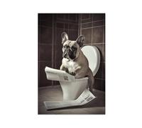 OQUAJK French Bulldog in The Toilet Canvas Poster Wall Art Decor Print Picture Paintings for Living Room Bedroom Decoration 12x18inch(30x45cm)