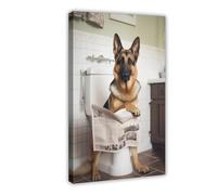 OQUAJK German Shepherd on The Toilet Canvas Poster Wall Art Decor Print Picture Paintings for Living Room Bedroom Decoration 12x18inch(30x45cm)