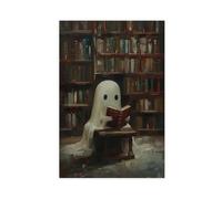 OQUAJK Library Ghost Reading Canvas Poster Bedroom Decor Landscape Office Room Decor Gift 12x18inch(30x45cm)