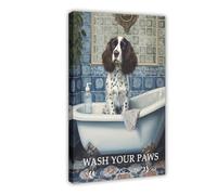 OQUAJK Springer Spaniel in The Bath. Canvas Poster Wall Art Decor Print Picture Paintings for Living Room Bedroom Decoration 12x18inch(30x45cm)