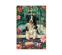 OQUAJK The Border Collie Is Taking A Bath. Canvas Poster Wall Art Decor Print Picture Paintings for Living Room Bedroom Decoration 16x24inch(40x60cm)
