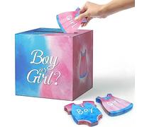 or She Gender Reveal Box, Voting Reveal Box for Boy or Girl, Baby Gender Reveals Ballot Box Decorations with 40 Cards for Newborn Shower Party