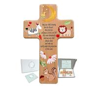 Oraaham Baby Wall Cross - Handcrafted Wooden Cross & Animal Wall Décor for Nursery Perfect Christening Baptism Gift for Boys & Girls Includes a Congratulations Card