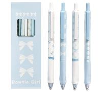 Orablooiva 4 Pieces Cute Retractable Pens Bow Gel Ink 0.5mm Fine Tip Black Ink Smooth Writing Pen Office School Supplies Kawaii Blue Pen