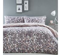 Oracle Goemetric Duvet Cover and Pillowcase Bed Set, Polycotton, Pink, King