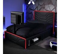Oracle TV Bed with LED Lighting and Underbed Media Storage X Rocker Black Double