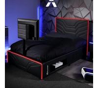 Oracle TV Bed with LED Lighting, Underbed Media Storage and Mattress X Rocker Black Double