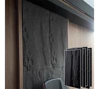 Oracra Wall Paneling 2.5 Cm Thick Textured Accent Wall Paneling, 3d Pu Decorative Wall Covering Panels Indoor Outdoor, 6/4 /2 Pcs Faux Stone Wallpaper Veneer for Bedroom(Black,6PCS)