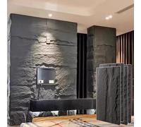 Oracra Wall Paneling 2.5 Cm Thick Textured Accent Wall Paneling, 3d Pu Decorative Wall Covering Panels Indoor Outdoor, 6/4 /2 Pcs Faux Stone Wallpaper Veneer for Bedroom(Dark Gray,4PCS)