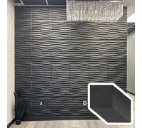 Oracra Wall Paneling 30 Pcs 28.81 Sq Ft 3D Wall Panels Wave, 19.7" PVC Textured Wall Cladding Panel for Bathroom Living Room, Square Waterproof Wallpaper Accent Covering(Black)