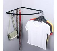 Oracra Wardrobe Rail Right Angle Wardrobe Hangers Rail for Clothes, Space Saving Corner Closet Pole Support Bracket, Metal Wall Garment Clothes Rack Bar with Hooks(Black,40cm(15 3/4"))