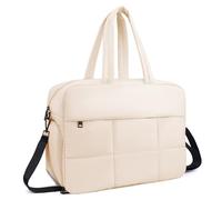 ORAD Weekender Fluffy Bag Quilted Nylon Puffer Tote Bag Personal Item Bag for Airlines Overnight Bag Gym Bag, Cream-colored, L, Classic