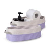 Oradrem 2 Pack Small Cotton Rope Woven Basket Toilet Paper Baskets for Organizing Decorative Baskets for Boho Decor Small Storage Basket 13"x5.9"x4" Purple