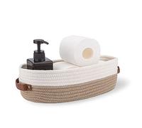 Oradrem Cotton Rope Bathroom Decor Basket,Toilet Paper Holder Basket,Farmhouse Home Decor Organizing Baskets 13"x5.9"x4" Brown Stitching White
