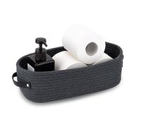 Oradrem Cotton Rope Toilet Basket With Handle - Bathroom Decor and Home Organizing - Toilet Paper Holder - Small Nursery Basket 13"x5.9"x4" Dark Gray
