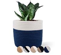 Oradrem Cotton Rope Woven Baskets for 6" Pot White Stitching Navy Blue