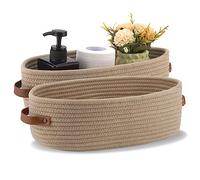 Oradrem Set Of 2 Storage Basket Boho Decor Baskets for Organizing Woven Decorative Basket for Countertop Toilet Paper Basket for Toilet Tank Top Shelf Basket with Handle Khaki