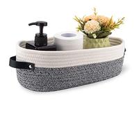 Oradrem Small Cotton Rope Woven Basket Toilet Paper Organizer Decorative Storage Basket 13"x5.9"x4" Variegated Gray&White