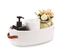 Oradrem Woven Storage Basket for Toilet Tank Top,Farmhouse Home Decor Organizing Baskets for Bathroom,Table and Counter 13"x5.9"x4" White