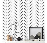 Orainege Black and White Peel and Stick Wallpaper Herringbone Contact Paper for Bathroom 17.7 in x 196.8 in Black Chevron Removable Wall Paper Peel and Stick Modern Geometric Self Adhesive Wallpaper