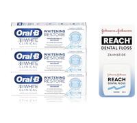 Oral-B 3D White Clinical Whitening Restore Toothpaste, Remove Surface Stains, Enamel-Safe Whitening Toothpaste, 70ml (Pack of 3) + Waxed Dental Floss, 50m