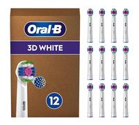 Oral-B 3D White Electric Toothbrush Head with CleanMaximiser Technology, Angled Bristles for Deeper Plaque Removal, Pack of 12 Toothbrush Heads, White