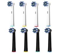 Oral B Compatible Toothbrush Heads, 8pcs MeetSmile Cross Clean Replacement Brush Heads for Most Braun Oral B Electric Toothbrushes, 4pcs White and 4pcs Black.