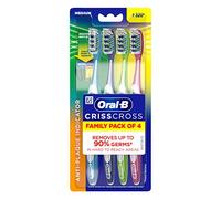 Oral-B Criss Cross Deep Clean Medium Bristles Manual Toothbrush For Adults,Tongue Cleaner, Multicolour Tooth Brush Set, Oral B Dentist Recommended Brand (Family Pack of 4)