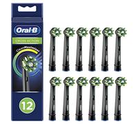 Oral-B Cross Action Electric Toothbrush Head with CleanMaximiser Technology, Angled Bristles for Deeper Plaque Removal, Pack of 12 Toothbrush Heads, Recyclable Carton, Suitable for Mailbox, Black