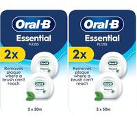 Oral-B Essential Floss - Removes Plaque - Waxed Dental Floss for Tight Spaces - Shred-Resistant - Mint - 2x50M Roll (Pack of 2)