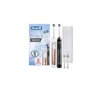 Oral-B Genius 9900 Set of 2 Electric Toothbrushes Rechargeable, 2 Handles Rose Gold and Black, 6 Modes, Pressure Sensor, 4 Toothbrush Heads, Travel Ca