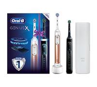 Oral-B Genius X 2x Electric Toothbrushes with Artificial Intelligence, App Connected Handles, 2 Toothbrush Heads & Travel Case, 6 Mode Display with Teeth Whitening, Gifts for Men/Women,2 Pin UK Plug