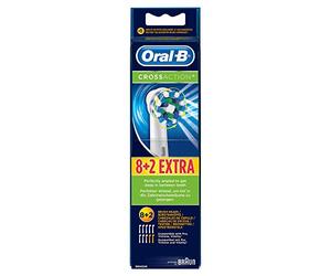 Oral-B Genuine CrossAction Replacement White Toothbrush Heads Bulk Pack of 10, Refills for Electric Toothbrush, Angled Bristles for Up to 100 Percent More Plaque Removal