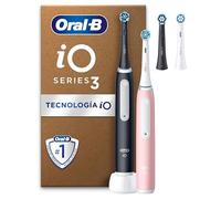 Oral-B iO 3 Dual Pack, Black & Pink Electric Brushes, 2 Electric Brush Tips, 1 Travel Case Designed in Braun Technology