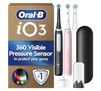 Oral-B iO 3 Electric Toothbrush | 2-Pack for Couples or Family | Matt Black & Blush Pink | 3 Brush Heads | Long-Lasting Battery | Travel Case | Brush Head Holder