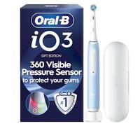 Oral-B iO 3 Ice Blue Electric Toothbrush, 1 Toothbrush Head, 1 Travel Case, Designed by Braun