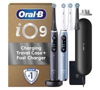 Oral-B iO Series 9 Electric Toothbrush Duo Pack (Black & Aqua Marine), 2 Rechargeable Toothbrushes with 4 Replacement Heads, Charging Travel Case, Charger & Accessories, Designed by Braun