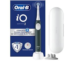 Oral-B iO Series 2 Electric Toothbrush, 1 Replacement Brush, 3 Cleaning Modes for Dental Care, Magnetic Technology, Travel Case, Toothbrush Holder, Designed by Braun, Forest Green