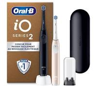 Oral-B iO Series 2 Electric Toothbrush Twin Pack, Black/Pink | Includes 2 replacement brushes, travel case, well tested by Stiftung Warentest, electric toothbrush with 3 cleaning modes for
