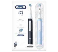 Oral-B iO Series 3 Electric Toothbrush, Double Pack, 2 Replacement Brushes, 3 Cleaning Modes for Dental Care, Magnetic Technology, Travel Case, Designed by Braun, Matt Black/Ice Blue