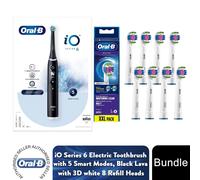 Oral-B iO Series 6 Electric Rechargeable Toothbrush-Black w/ 8x Refill Heads