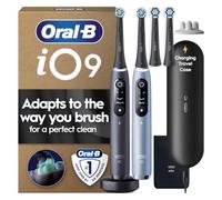 Oral-B iO Series 9 Electric Toothbrush Duo Pack, Black and Aqua Marine - 2 Rechargeable Toothbrushes with 4 Replacement Heads, Charging Travel Case, Charger and Accessories, UK Two Pin Plug