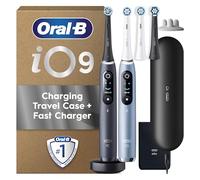 Oral-B iO Series 9 Electric Toothbrush Duo Pack (Black & Aqua Marine), 2 Rechargeable Toothbrushes with 4 Replacement Heads, Charging Travel Case, Charger & Accessories, Designed by Braun