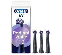Oral-B iO Series Radiant White Black Replacement Heads, Original Round Heads, Plaque Removal, Teeth Whitening, 3