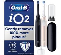 Oral-B iO2 Duo Night Black and Calm Pink Electric Toothbrushes, 2 Toothbrush Heads, 1 Travel Case, 1 Travel Refill Holder, Designed by Braun